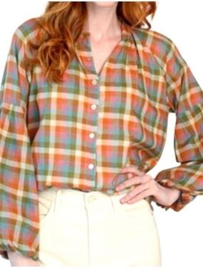 Olivia James The Label Emory Blouse Plaid Button-Front XS